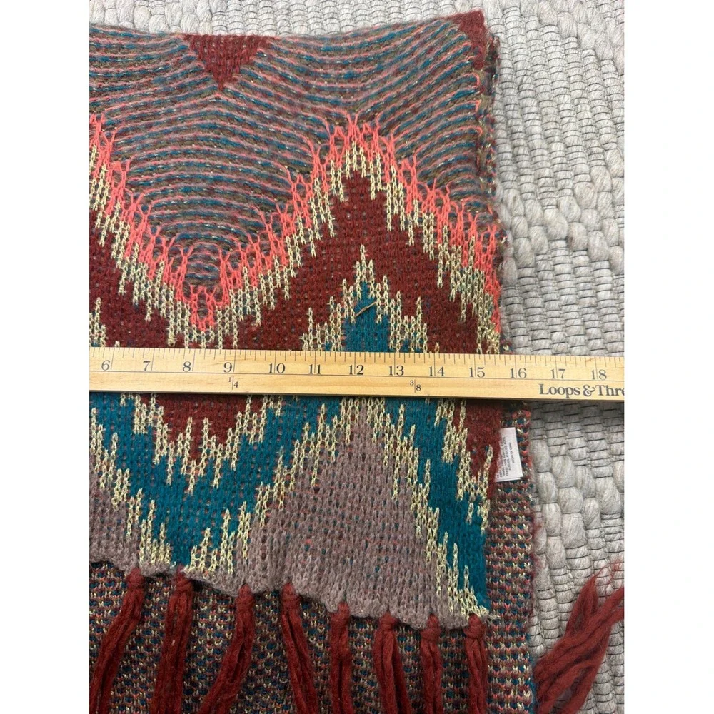 Floreat Anthropologie Scarf Women OS Chevron Zigzag Metallic Knit Fringe Pink